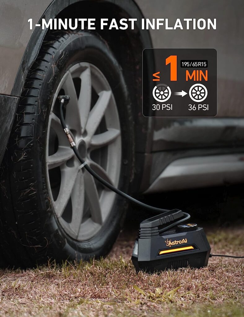 AstroAI Tire Inflator Portable Air Compressor Air Pump for Car Tires - Car Accessories, 12V DC Auto Tire Pump with Digital Pressure Gauge, 100PSI with Emergency LED Light for Car, Bicycle, Balloons